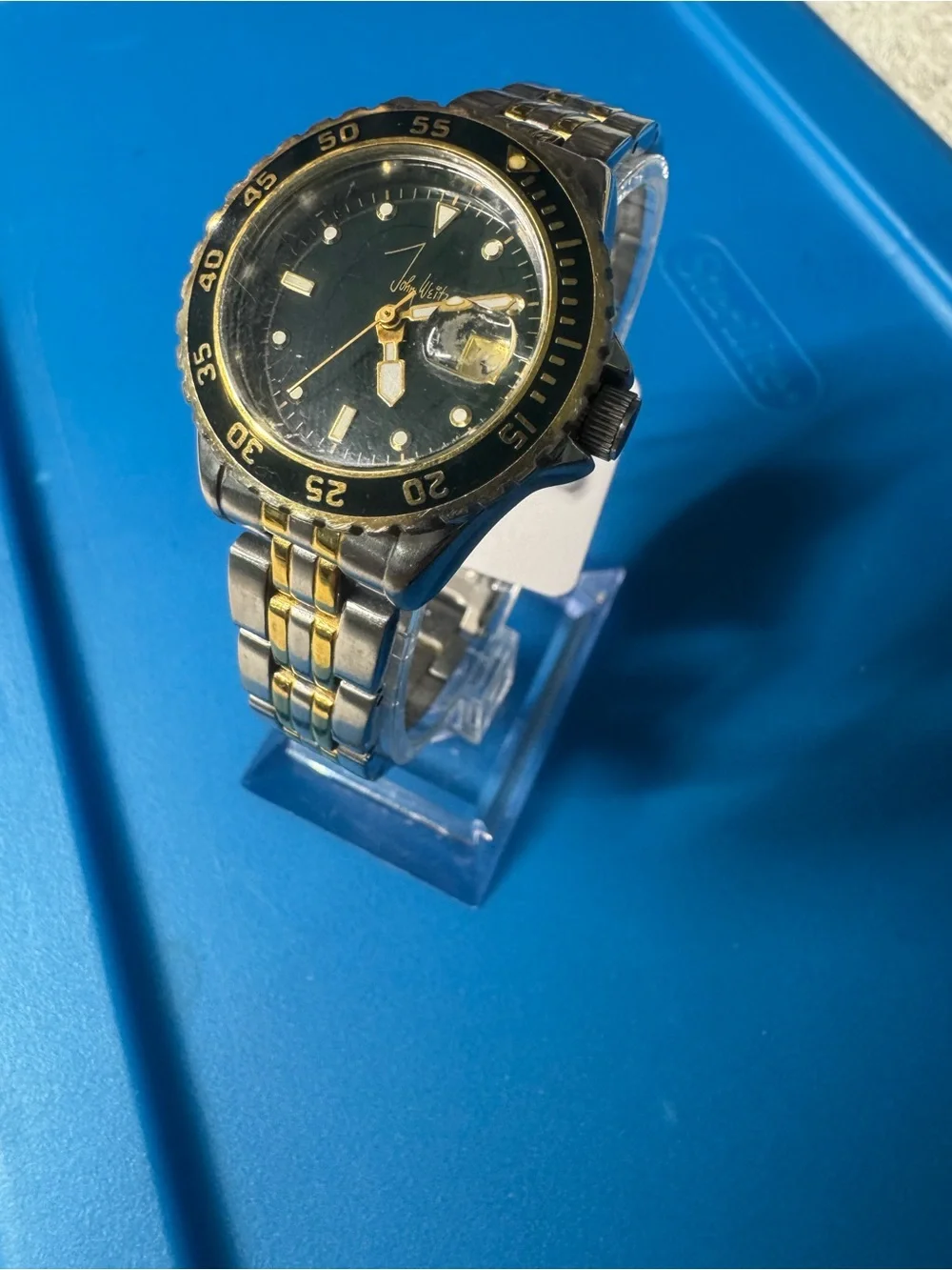 John Weitz Two-Tone Black Dial Watch
